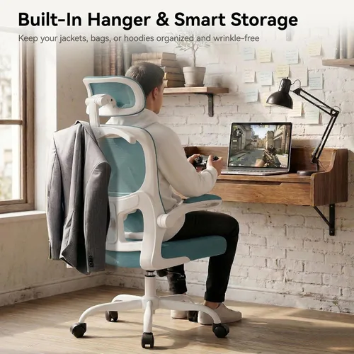 Miniatura 6 de AreShark Silla de Oficina Ergonómica con Soporte Lumbar Ajustable y Gancho para Respaldo, Silla de Malla Transpirable con Respaldo Alto y Ruedas