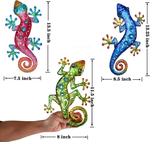 Miniatura 7 de Lagartos de metal para decoración al aire libre, decoración de pared de Gecko de metal, 13.5 x 8.5 pulgadas, paquete de 3 unidades, adecuado