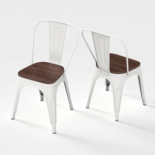 Miniatura 30 de Juego de 8 sillas de comedor de metal, sillas apilables estilo tolix con respaldo, diseñadas para el comedor diario, en interiores, cocina y comedor