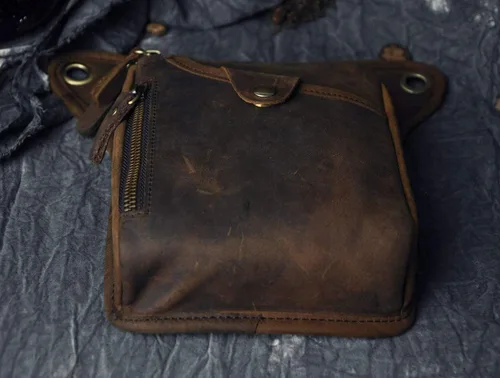 Miniatura 6 de Le'aokuu - Bolso de pierna para moto, de cuero genuino, para hombre, bolso tipo mensajero a la cintura), 211-1