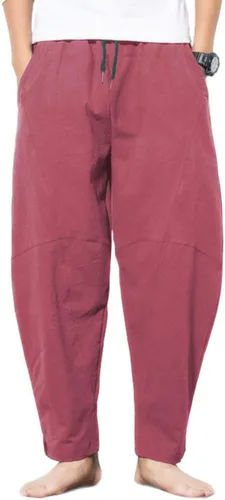 Miniatura 2 de PACEIADTA Pantalones casuales de lino para hombre, pantalones de playa de verano con cintura elástica suelta