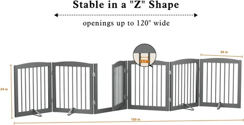 Miniatura 6 de PUPETPO Puertas independientes para mascotas con puerta de paso, valla interior para perros, puerta para perros para la casa, puerta, escaleras, Gris