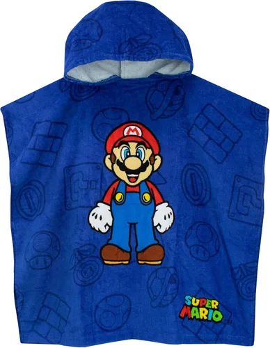 Super Mario Traje de baño tipo poncho con capucha para juegos para niños, talla única, color azul