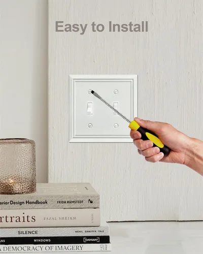 Miniatura 5 de Paquete de 2 placas de pared de palanca doble, cubierta decorativa para interruptor de luz, cubierta de placa de interruptor de metal, acabado