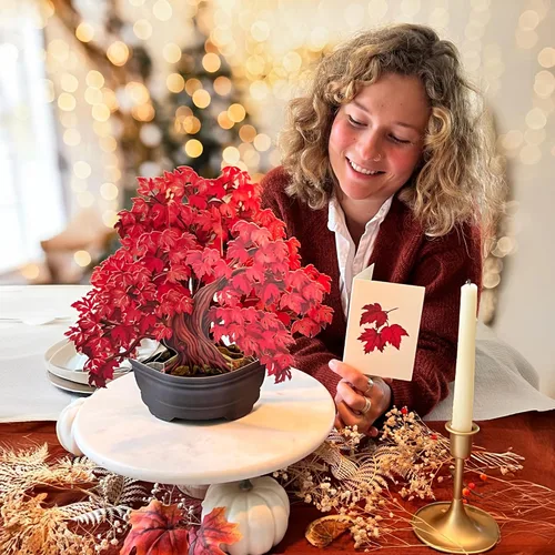 Miniatura 6 de Freshcut Paper Tarjetas desplegables, árbol de arce rojo, ramo de flores de tamaño real de 12 pulgadas, tarjeta de felicitación emergente 3D