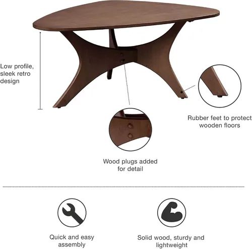 Miniatura 6 de INK+IVY Blaze Mesa de Centro de Madera Triangular Madera Contrachapada con Patas de Chapa de Madera, Moderna de Mediados de Siglo, Fácil Montaje
