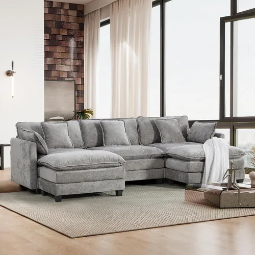 Miniatura 68 de Sofá seccional modular convertible de 76.7", sofás de dos plazas de chenilla con asiento profundo y cojines tipo loveseat para sala de estar, Beige