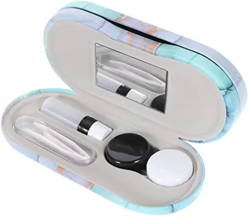 Miniatura 3 de RCFINE Estuche para lentes de contacto 2 en 1 y estuche para gafas, caja de almacenamiento portátil de doble cara con espejo integrado, pinzas