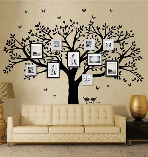 Miniatura 2 de Vinilo adhesivo de pared para árbol de fotos de familia gigante, arte mural para decoración del hogar, decoración de habitación (negro)