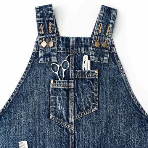 Miniatura 5 de Jeanerlor - Delantal de mezclilla con 4 bolsillos para mujeres y hombres - Estilo lavado correas cruzadas en la espalda y ajustable S a XXXL, Azul