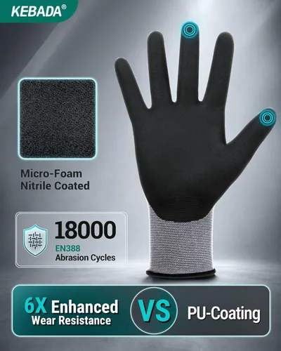 Miniatura 2 de Kebada W2 - Guantes de trabajo unisex, aptos para pantalla táctil, con agarre, elásticos, recubiertos de nitrilo, para jardinería, manejo de Gris