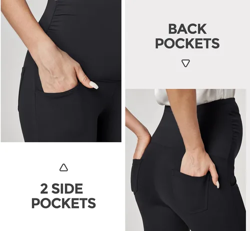 Miniatura 3 de Ewedoos Pantalones de maternidad pantalones de trabajo laterales fruncidos con bolsillos sobre el vientre, pantalones de vestir de embarazo