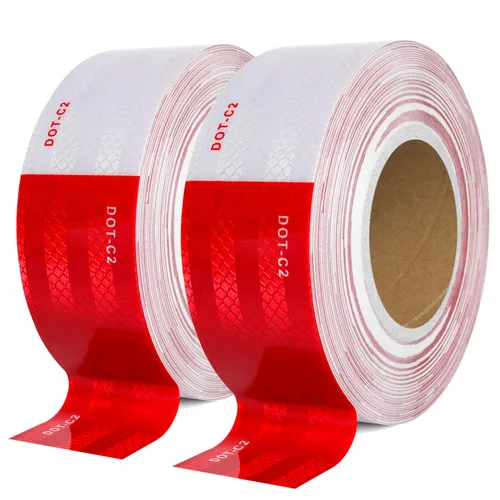 SEVEN SPARTA DOT-C2 Cinta de Seguridad Reflectante 2 Pulgadas x 200 Pies Roja/Blanca Cinta de Conspicuidad para Vehículos, Remolques, Barcos,
