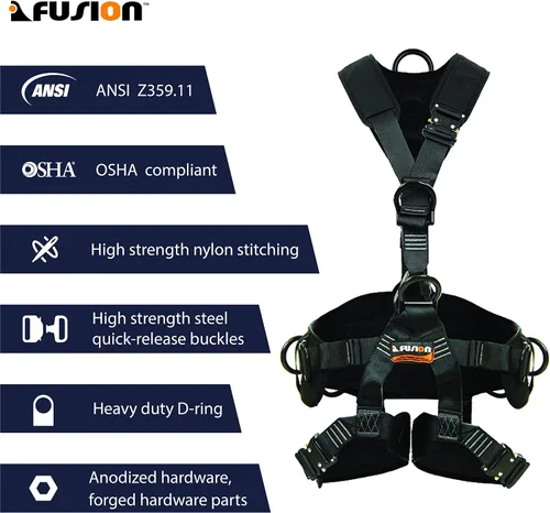 Miniatura 3 de Fusion Tac Rescue Arnés táctico de cuerpo completo Eva acolchado resistente ajustable con cremallera 23kn