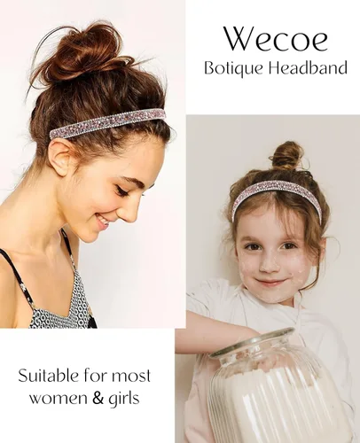 Miniatura 4 de Wecoe Diadema rosa con diamantes de imitación para mujer, diadema de peine con dientes, banda para la cabeza con cuentas brillantes, antideslizante