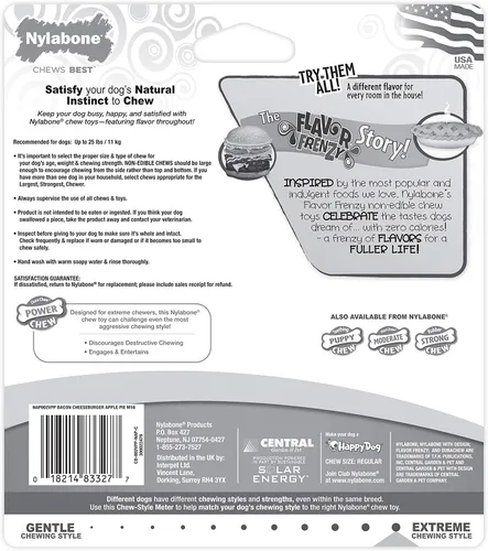 Miniatura 8 de Nylabone Power Chew Flavor Frenzy - Juguetes masticables duraderos para perros, sabor a hamburguesa con queso y tarta de manzana