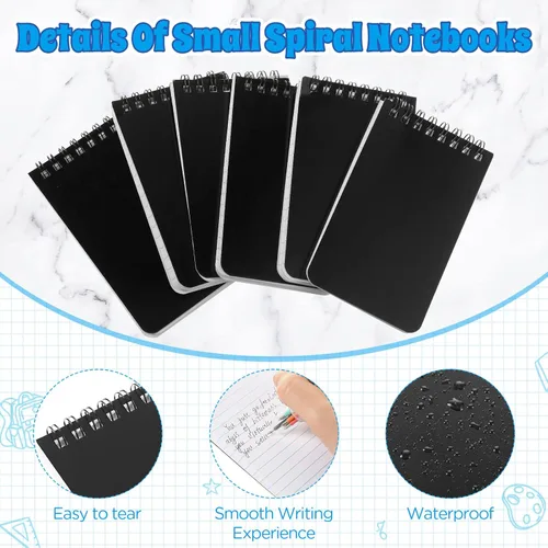 Miniatura 3 de Nuanchu Bloc de notas de 3 x 5 pulgadas, cuaderno de espirales, 60 hojas, mini bloc de notas en espiral, bloc de notas encuadernado en la parte Negro