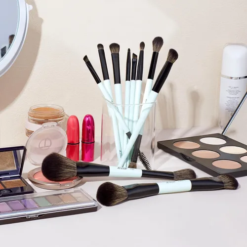 Miniatura 8 de Jessup Juego de brochas de maquillaje, 10 piezas, doble cara para base, contorno, rubor, iluminación, mezcla de cejas, sombra de ojos, delineador