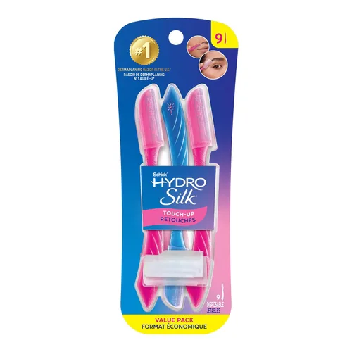 Schick Hydro Silk - Herramienta de depilación Touch-Up con cubierta de precisión para cejas, 9 unidades | Navaja de depilación, navajas faciales