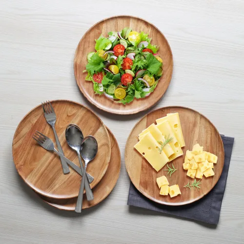 Miniatura 4 de Lightnpro - Platos redondos de madera de acacia, platos para aperitivos, mesa central, platos de servicio para ensalada, sándwiches, hamburguesas