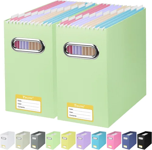 Miniatura 15 de BALEINE Caja organizadora de archivos, organizador de carpetas de archivos de cartón con asa para tamaño carta, caja de archivos colgante plegable