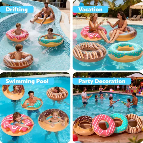 Miniatura 7 de Sloosh 4 Pack Inflatable Pool Floats, Pool Tube Rings, Swim Tubes, Floaties Toys, Beach Swimming Party Toys for Kids and Adults