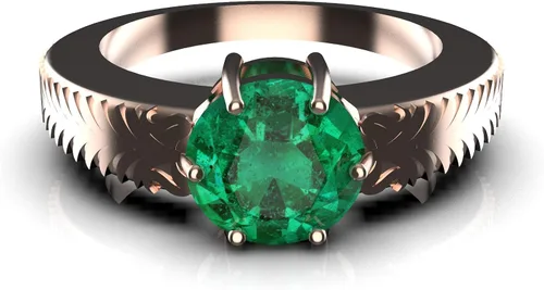 Miniatura 5 de Anillo de compromiso redondo de esmeralda natural, anillo solitario de esmeralda redonda anillo de esmeralda de oro de 14 quilates
