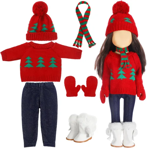 Bencailor Conjunto de 6 piezas de ropa y accesorios de invierno de 18 pulgadas para muñecas de invierno, suéteres, pantalones, sombreros, zapatos