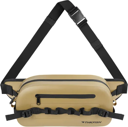 Miniatura 10 de THKFISH Riñonera de pesca impermeable con soporte para caña de pescar, cierre hermético con cremallera, bolsa ligera para pesca con mosca Verde