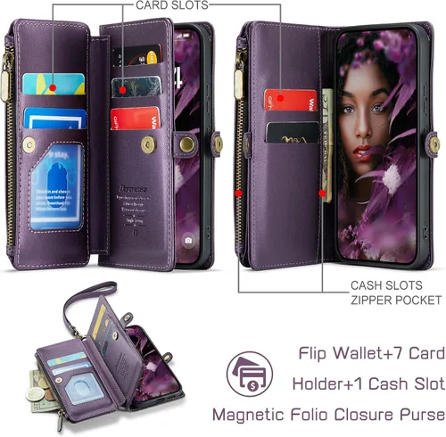 Miniatura 2 de Defencase Funda compatible con Samsung Galaxy S22 5G con tarjetero de bloqueo RFID para mujeres y hombres, correa magnética de piel sintética