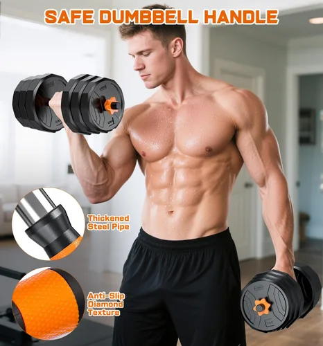 Miniatura 5 de 5-in-1 Adjustable Dumbbell Set, 33/44/66/88lbs Free Weights Set with Connector, Used as Kettlebells, Barbell, Push up Stand, Standard 1" Plates