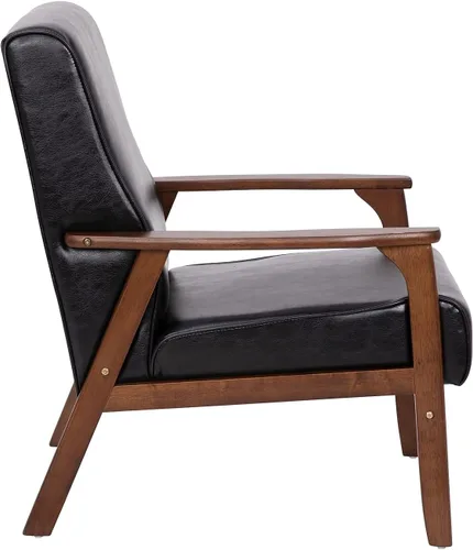 Miniatura 7 de Flash Furniture Langston Silla comercial moderna de mediados de siglo, tapicería LeatherSoft negra, marco y brazos de madera con acabado de nogal