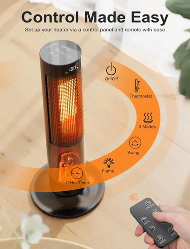 Miniatura 5 de TRUSTECH Calentador de espacio en torre de 26 pulgadas, calentador eléctrico de 1500 W para habitaciones grandes, termostato y 3 modos, oscilación