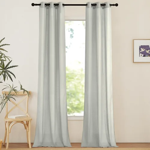 Miniatura 203 de NICETOWN Cortinas de lino natural con textura de lino para dormitorio, mezcla de lino rústica con ojales en la parte superior, semitransparentes