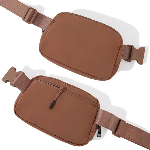 Miniatura 2 de Riñonera cruzada para mujeres y hombres, bolsas para cinturón en todas partes con correa ajustable, mini cangureras unisex a la moda, Marrón, A
