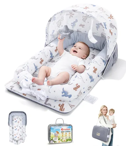 Miniatura 11 de Tumbona para bebé, tumbona portátil plegable de viaje para recién nacido de 0 a 12 meses, lavable y ligera, nido para bebé con toldo, nido de bebé