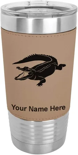 Miniatura 17 de LaserGram Vaso aislado al vacío de 20 onzas, cocodrilo, grabado personalizado incluido (piel sintética, estilo béisbol)