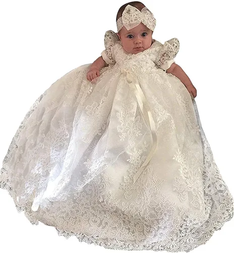 Christening Gown Baby Girl Lace Toddler Dress for Age 3-24 Months