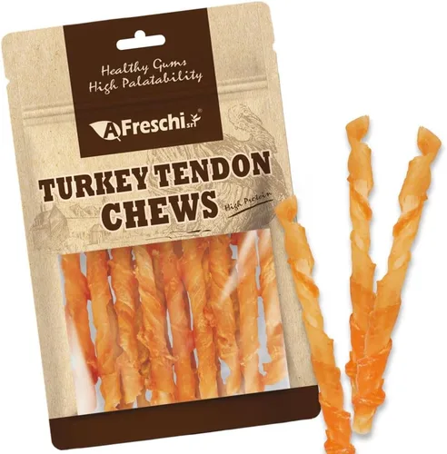 Miniatura 14 de AFreschi Tendones de Pavo para Perros, de Origen Estadounidense, Golosinas Saludables para Perros, Masticables para Cachorros Sin Cuero Crudo