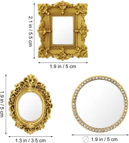 Miniatura 6 de Totority Mini accesorios clásicos para tallado de espejo para casa de muñecas, modelos de micro escena, pequeños espejos decorativos ornamentados