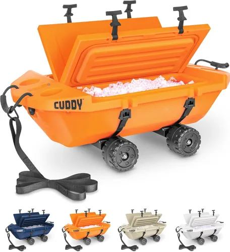 Miniatura 8 de CUDDY Enfriador Rodante con Ruedas – 40 QT Enfriador Flotante Anfibio y Recipiente de Almacenamiento Seco - Naranja, Azul Marino, Tostado o Blanco