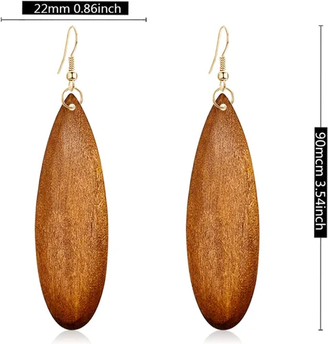 Miniatura 7 de Aretes colgantes bohemios retro de madera natural con forma de lágrima africana, ligeros, hechos a mano, largos, grandes, vintage, geométricos