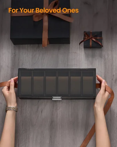 Miniatura 3 de Hzuaneri Caja de reloj, regalos de Navidad, caja de reloj de 6 ranuras con tapa acrílica grande, almohadas de reloj extraíbles, organizador, regalo