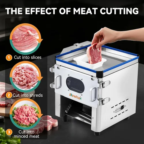 Miniatura 4 de Newhai máquina cortadora de carne comercial 2 en 1, rebanador de carne eléctrico de 3.5mm, rebanador y triturador de alimentos y verduras, 850W 110