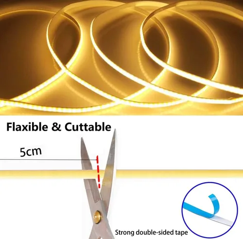 Miniatura 3 de MDee】Cinta LED de luz USB COB 1.64 pies/0.5 m - Cinta LED de 5 mm flexible DC 5V con 320 LED/m para iluminación cálida (2700K). Cortada, moldeable