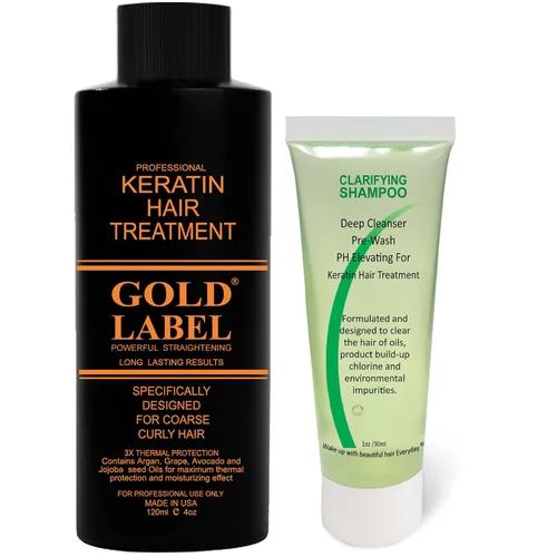 GOLD LABEL - Tratamiento capilar con queratina brasileña, fórmula ganadora súper mejorada para todo tipo de cabello y colores, incluido rubios,