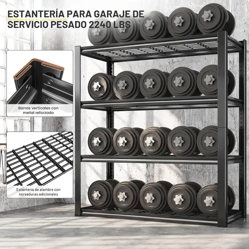 Miniatura 4 de REIBII Estantería de garaje de 40" de ancho, estantes de almacenamiento de 2240 LBS, estanterías de metal ajustables, estanterías de metal Negro