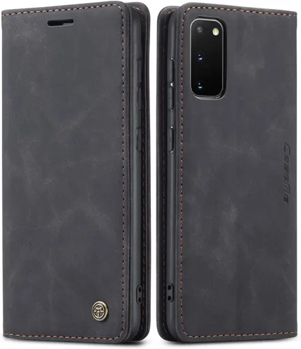 SINIANL Funda para Samsung Galaxy S20, funda de piel para Galaxy S20, estilo vintage tipo cartera, plegable, con función atril, ranuras para Negro