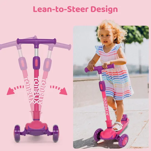 Miniatura 4 de TONBUX - Patinete para niños, patinete de 3 ruedas con luces LED para niños de 3 a 12 años, patinetes plegables con altura ajustable - Patinete