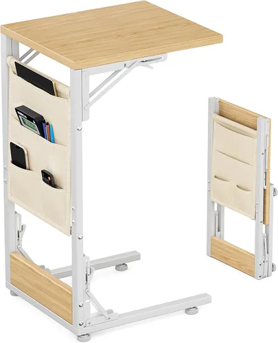 Miniatura 12 de Mesa auxiliar plegable en forma de C, pequeña mesa auxiliar plegable con bolsa de almacenamiento, bandeja de TV portátil para sofá, cama, color negro